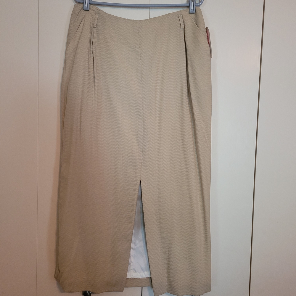 Vntg Barry Bricken Chic Beige Midi Skirt - NWT